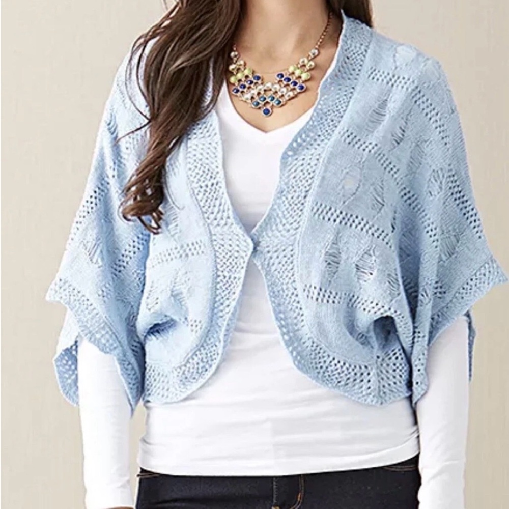 Matilda Jane NWT Light Blue Open Knit Cardigan Size Small Boho Cotton Blend